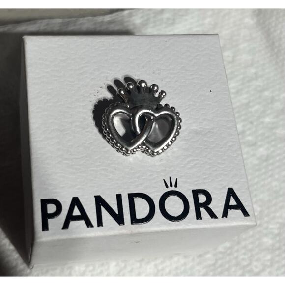 Pandora 2 Heart With Crown Charm Beautiful! - Picture 1 of 2